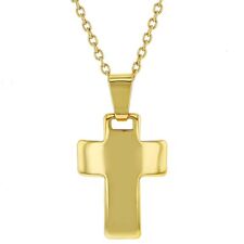 18k Gold Plated Plain Small Pendant Cross Necklace for Kids 16