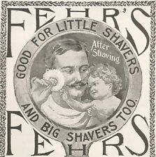 Antique 1900s FEHR'S After Shaving Vtg Print Ad Talcum Baby Powder w/Dad&Boy/Son picture