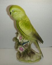 Vintage Pacific 10.5” Ceramic Green Parrot with Flowers Made In Japan picture
