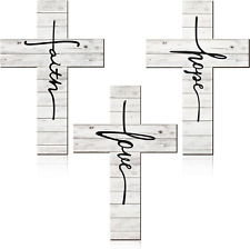 3 Pieces Faith Love Hope Cross Sign Wood Wall Hanging Cross Rustic Cross Wall De picture