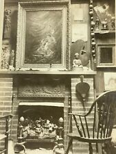 AhB) Found Photo Photograph Early Home Interior Fireplace Interesting Painting  picture