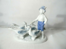 GEROLD Porcelain Farm Boy and Geese Flock Figurine Blue White W. Germany #7514 picture