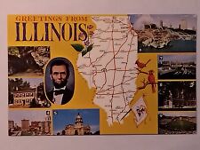 Greetings From Illinois Pictorial Map  Postcard picture