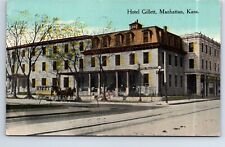 Postcard Kansas Manhattan Hotel Gillet Horse Drawn Vehicle Dirt Street Posted 13 picture