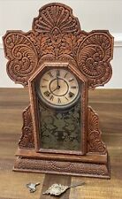 Vintage Gingerbread Wood Mantle Ingraham Clock Pendulum Key Ornate Glass Repair picture