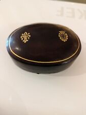 Vintage ITALIAN LEATHER Trinket Box-oval shaped leather-covered NICE CONDITION picture