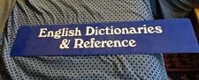 LARGE VTG SIGN ENGLISH DICTIONARIES REFERENCE BLUE WHITE 30X6 ADVERTISING STORE picture