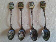 Lot of 4 Vintage Klepa Arts Czechoslovakia Silver Enamel Spoons Birds picture