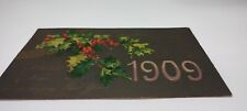 Antique Postcard Christmas Card 1909 Greeting Holly Berries Ben Franklin Stamp  picture