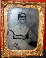 1/9th Size tintype of older lady in brass mat/frame picture
