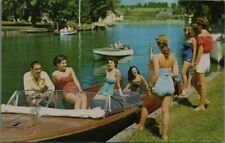 Vintage Wooden Boat On Water Ladies Chatting Postcard B93 picture