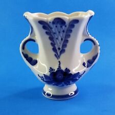 Vtg Gzhel Russian Blue White Vase Porcelain Hand Made in Russia 4.5