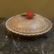 VINTAGE 70s CERAMIC COVERED APPLE PIE PLATE DISH KEEPER W/LID APPLE SLICE picture