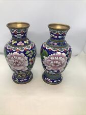 Vintage Matching Chinese Cloisonné Vases 6” picture