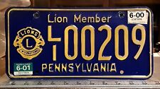 PENNSYLVANIA - 2001 LIONS CLUB Member license plate - low number, tough one picture