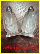 Vintage 1980's Salt and Pepper Shakers Glass Beautiful Flower Print Frosted Side picture