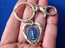 MIRACULOUS Heart Saint Medal KEYCHAIN KEY RING Blue Enamel Virgin Mary picture