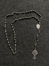 Vtg Rosary Irish Celtic Cross Green Glass Beads Catholicism picture
