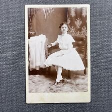 Antique Cabinet Card Photo Girl First Communion White Dress and Glasses RI picture