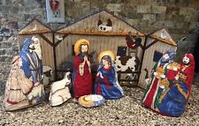 Vintage Handmade Fabric Nativity Set Stuffed Manger Scene Christmas Cradle Hymn picture