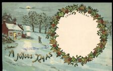 Antique Postcard Joyous Christmas Xmas Look Thro HTL Hold to Light Winter Night picture