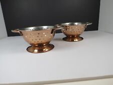 SET 2 MATCHING  4 Inch Mini Copper with Brass Handle Colander Strainer INDIA picture