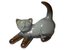 Vintage Pottery Craft USA Cat Figurine Sculpture blue and brown MCM picture