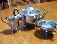 Vintage 1930's 3pc Tea Set Marked Pairpoint Pewter P333 USA Manufactured picture