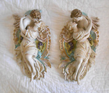 Vintage Matching Pair Original Arnart Creation Japan Bisque Lovers Wall Plaques picture
