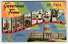 Greetings From St Paul Minnesota Large Letter Postcard Linen Unused Tichnor Bros picture