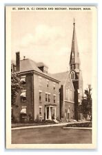 Postcard St John's (R.C.) Church and Rectory, Peabody, Mass T96 picture