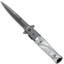 Falcon Silver and White Pearl Stainless Steel Spring Assisted Stiletto Knife 9