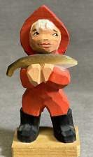 Vintage HENNING Norway Fisherman Boy Hand Carved & Painted Wooden picture