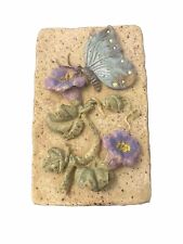 BUTTERFLY AND FLOWERS STONE RESIN JEWELRY TRINKET BOX EUC picture