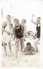 A DAY AT THE BEACH Vintage ANTIQUE FOUND PHOTO Original BLACK+WHITE 37 58 P picture