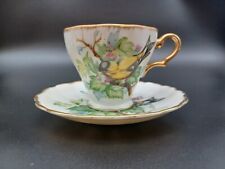 Nikoniko China Tea Cup Saucer Hand Painted Gold Finch Bird Gold Japan EW-345-V picture