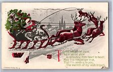 Postcard Victorian Santa Claus Sleigh Reindeer Merry Christmas Mica c1906 S31 picture