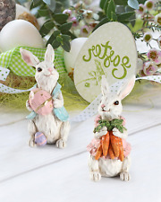Easter Bunnies, 2 Resin 5'' Bunny Figurines with Resurrection Eggs & Carrots - H picture