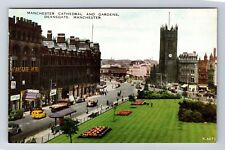Manchester-England, Manchester Cathedral and Gardens, Vintage Postcard picture