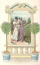 Vintage Postcard Beautiful View Potted Plants On Each Side Two Young Women Frame picture