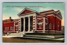 Leavenworth KS-Kansas, First Presbyterian Church, Vintage c1912 Postcard picture