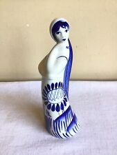 Ghezel Russian Hand Painted Blue And White Woman With Braid Figurine 8.5