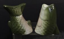 Vtg Big Mouth Bass Fish Halves S & P Shakers CUT in HALF Collectible Green Pink picture
