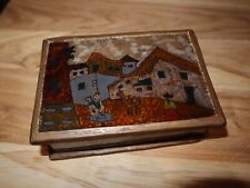 Vintage 1970’s Peruvian Art Wooden Box Business Card Holder picture