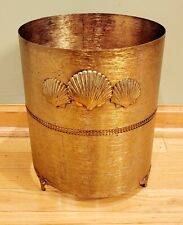 Vintage BRASS Footed SEASHELL Round OFFICE WASTEBASKET picture