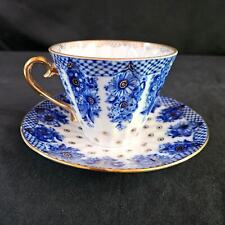 VTG Lomonosov Russia Cobalt Blue, White and Gold Tea Cup & Saucer Set  picture