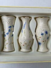 3 Lenox Classic China Bud Vases Ivory Gold Trim Blue & Orange Flowers Spring picture