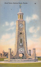 D1943 Clock Tower, Daytona Beach, Florida - Linen PC, Tichnor Bros. No. 63700 picture