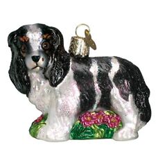 Old World Christmas Black/White King Charles Spaniel Glass Blown Ornament picture