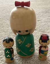 Vintage Wooden Japanese Kokeshi Nesting Doll Bobbleheads picture